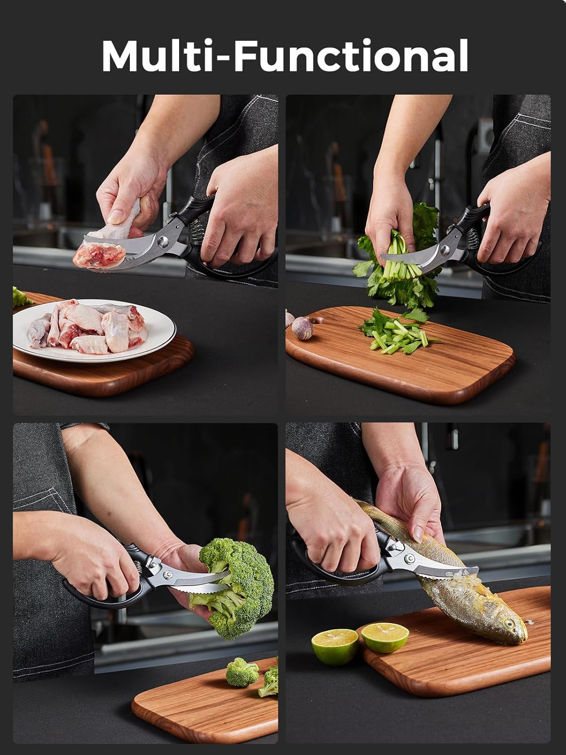 Poultry Shears, Heavy Duty Kitchen Shears With Anti-Slip Handle & Safety Lock, Poultry Scissors for Meat, Chicken