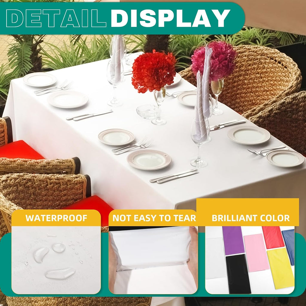 50 Pack White Plastic Tablecloth, Plastic Table Cloths Disposable