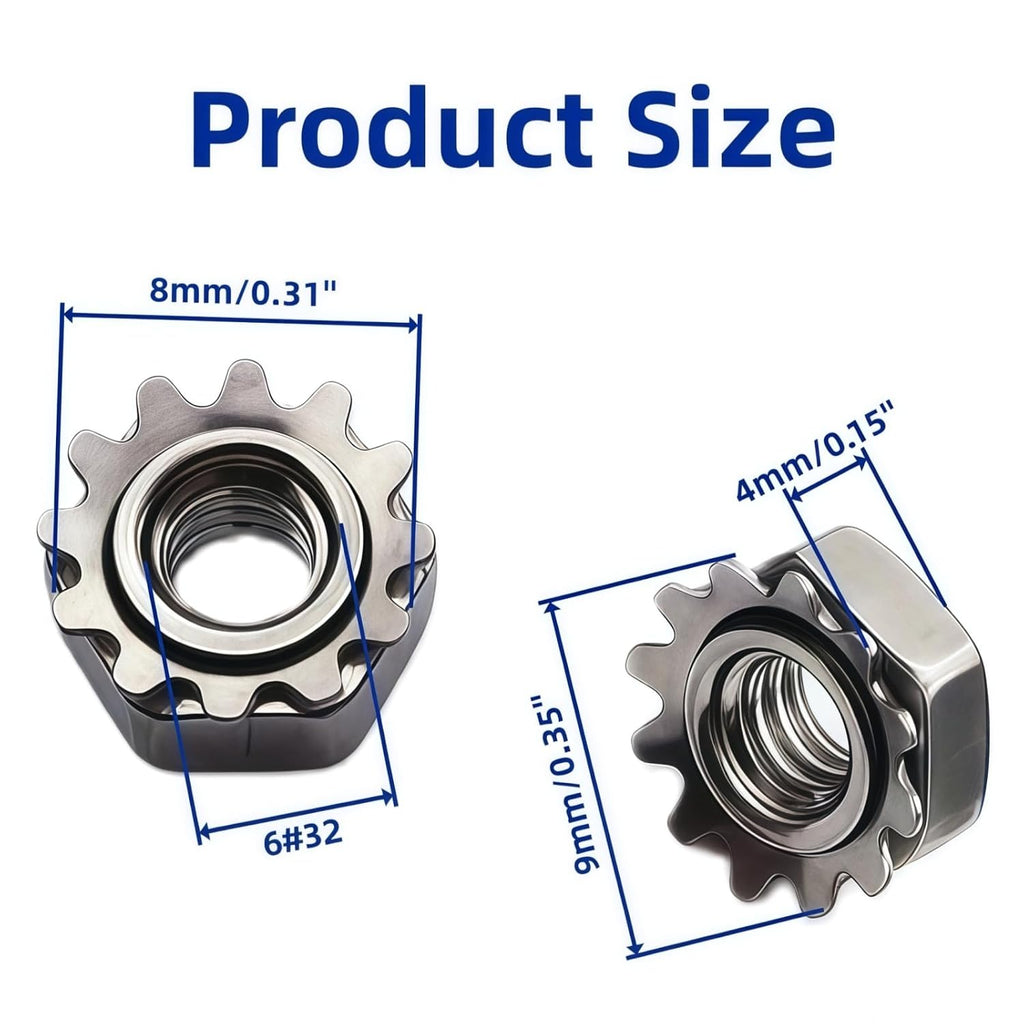 6#-32 Star Nut, Keps Nut & K-Lock Nut, 50Pcs, Silver