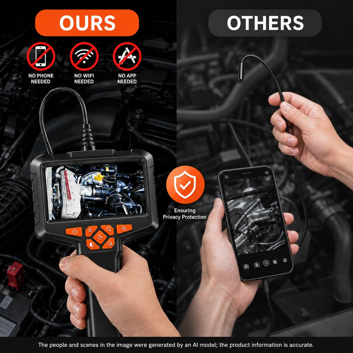 50FT Borescope Camera with Light, 4.3" Screen Inspection Camera, No WiFi
