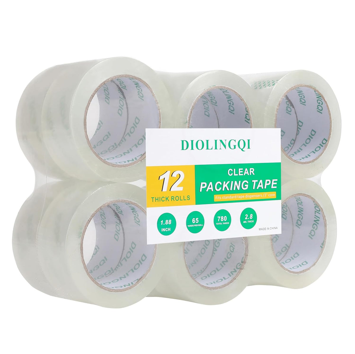 Clear Packing Tape, 12 Rolls, 1.88" Wide, 65 Yards Per Roll