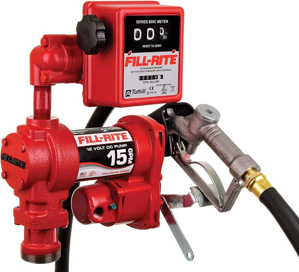 Fill-Rite FR1211H 12V 15 GPM Fuel Transfer Pump w/Standard Mechanical Meter Package (Gallons) & S075H1314 3/4" Multi-Plane Swivel