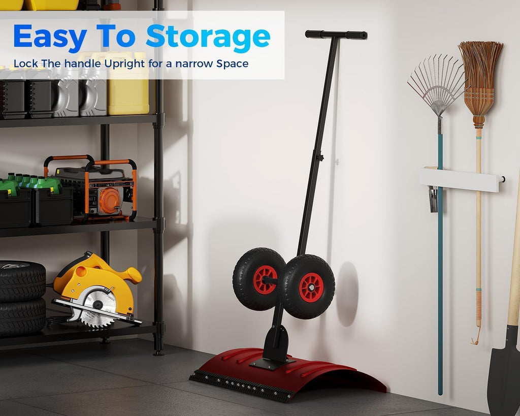 Heavy-Duty Snow Pusher with Wheels, 29" Snow Shovel Plow for Driveway, 5-Position Adjustable Handle, Lightweight Wide