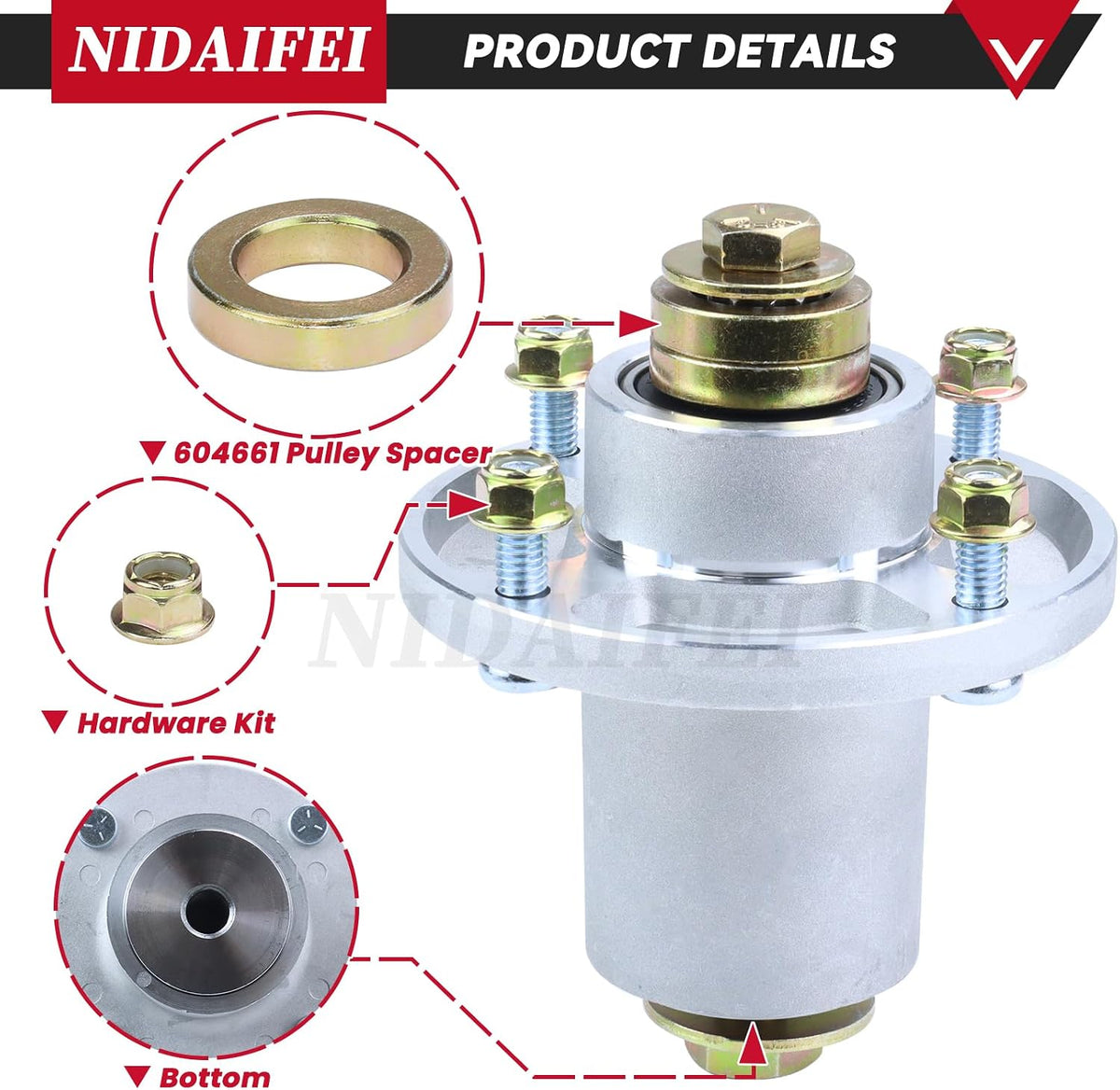 607418 Spindle Assembly with 604704 Pulley for Hustler 60" Mowers | Replace Hustler 601804 Spindle Assembly for