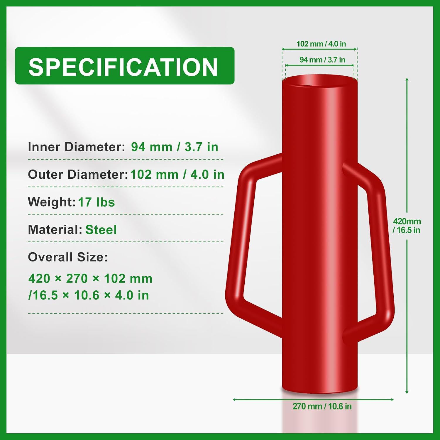 Fence Post Driver with Handle 17LB, T Post Pounder for Wire Fencing, Red