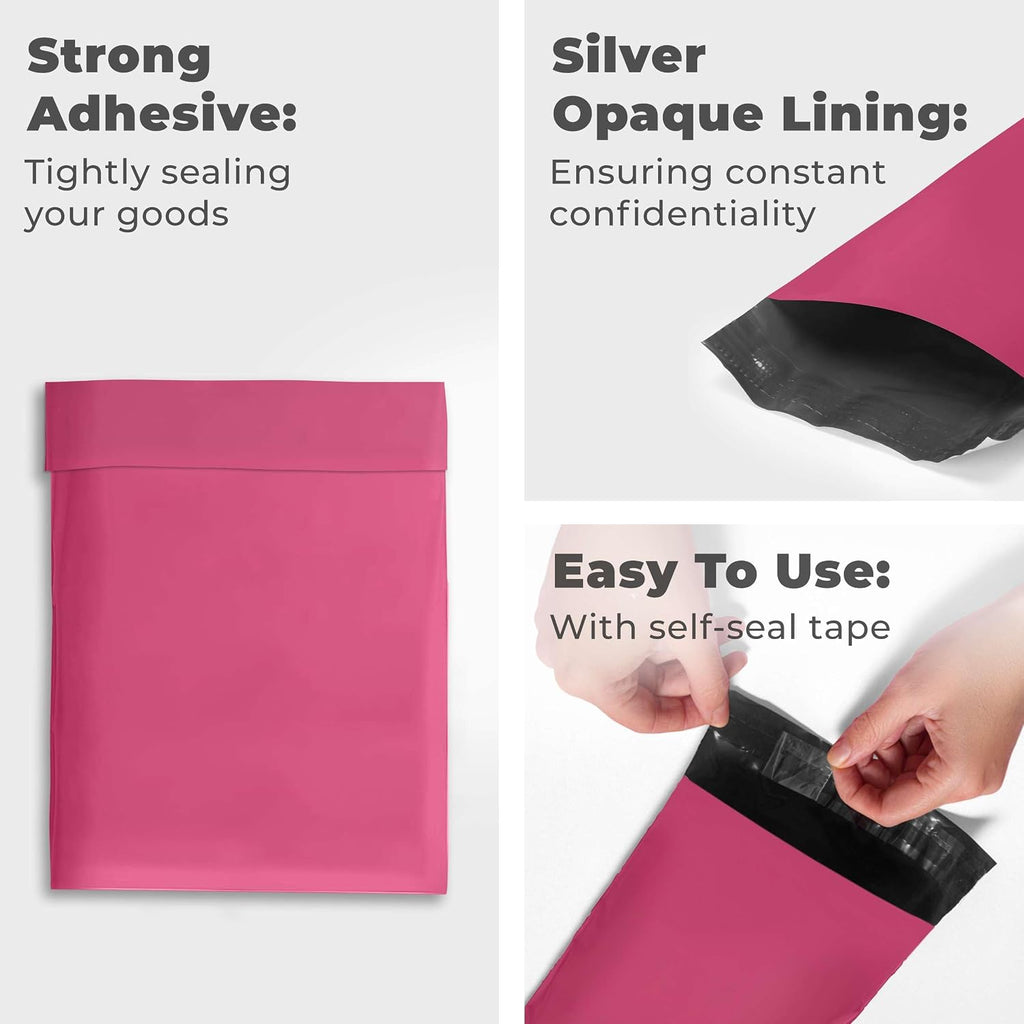 Medium Poly Mailers 9x12, Solid Pink Shipping Bags - Tear And Puncture Free Poly Bags - Water Resistant Mailing Bags
