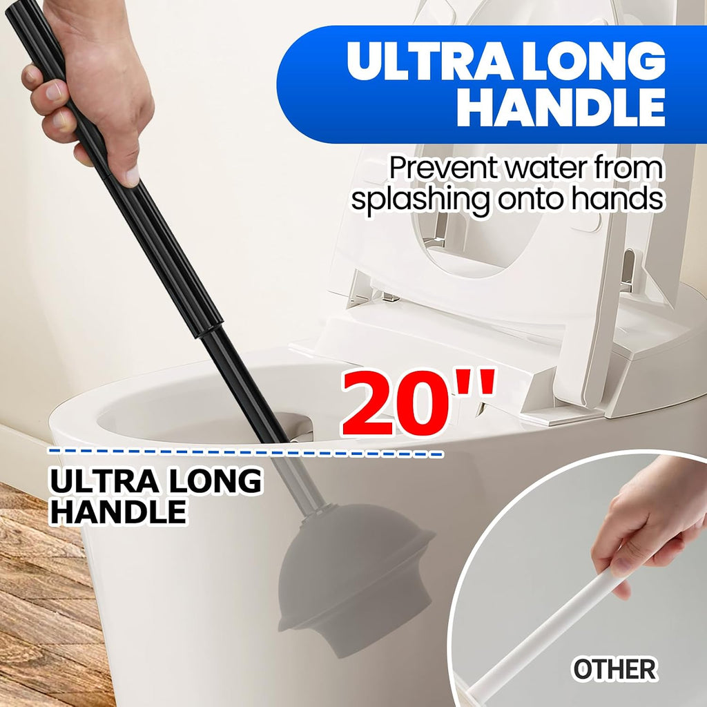 4in1 Toilet Plunger and Brush Set - Home Bathroom Cleaning Tools | 21", Groove Gap Brush, Cleaning Gloves, Heavy Duty