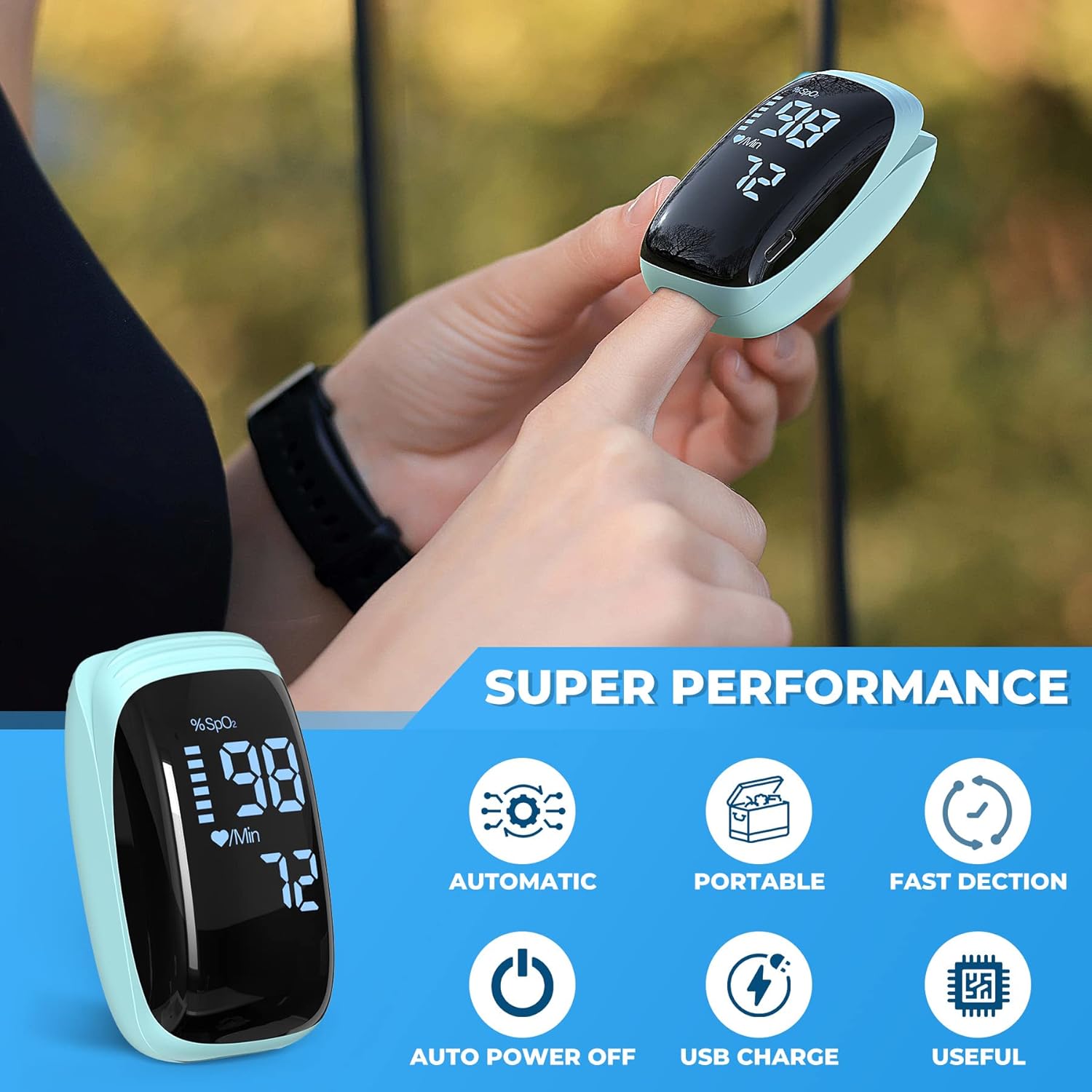 Finger Pulse Oximeter, Fingertip Blood Oxygen Saturation with Pulse Monitor Rechargeable, Accurate Spo2 Reading for