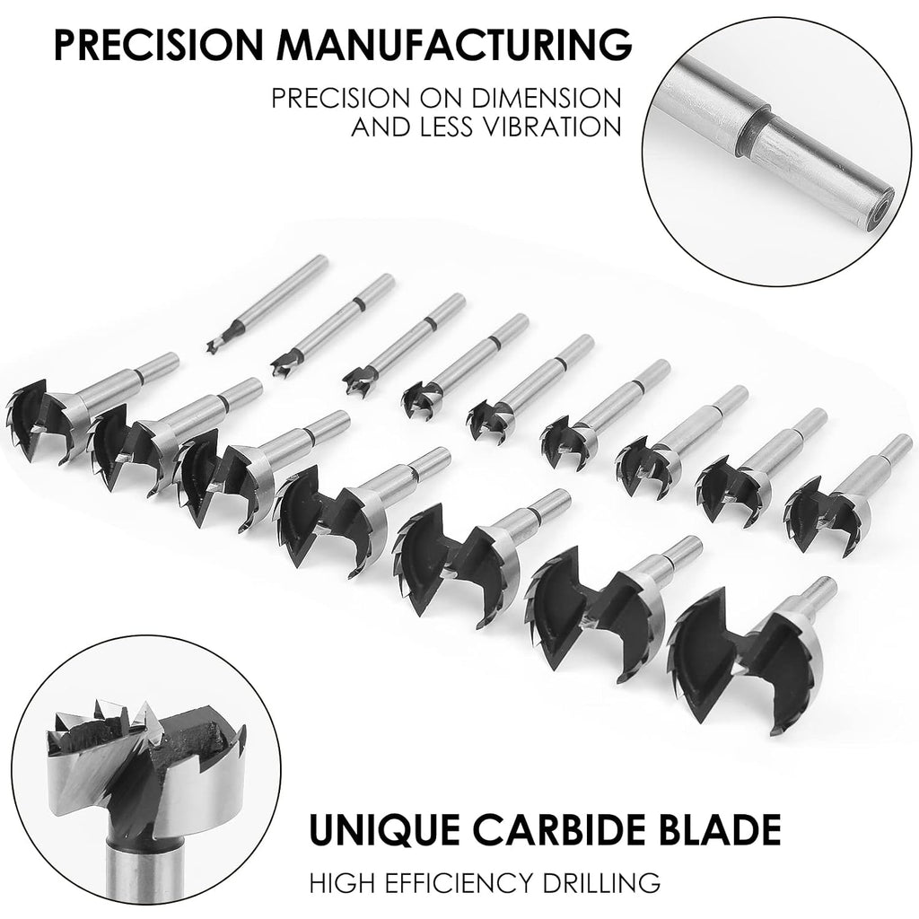 Forstner Bit Set 16Pcs - Forstner Bit Wood Drilling, Forstner Drill Bit with Center Positioning