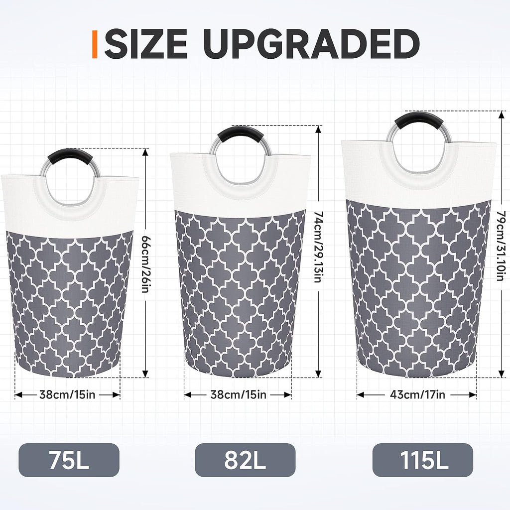 Large Laundry Basket 82L Tall Collapsible Hamper with Handles for Dorm Grey | Freestanding Laundry Hamper, Waterproof