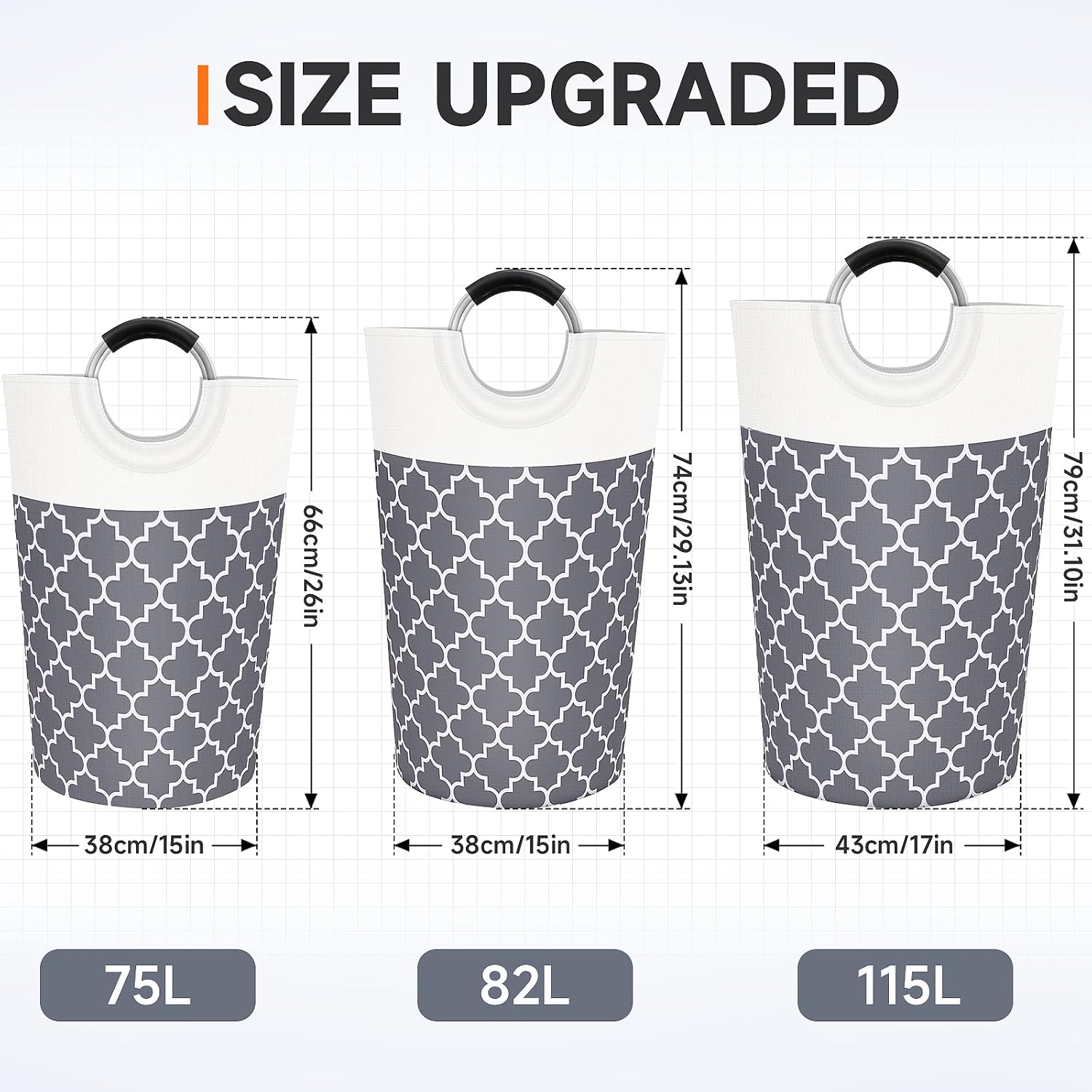 Large Laundry Basket 82L Tall Collapsible Hamper with Handles for Dorm Grey | Freestanding Laundry Hamper, Waterproof