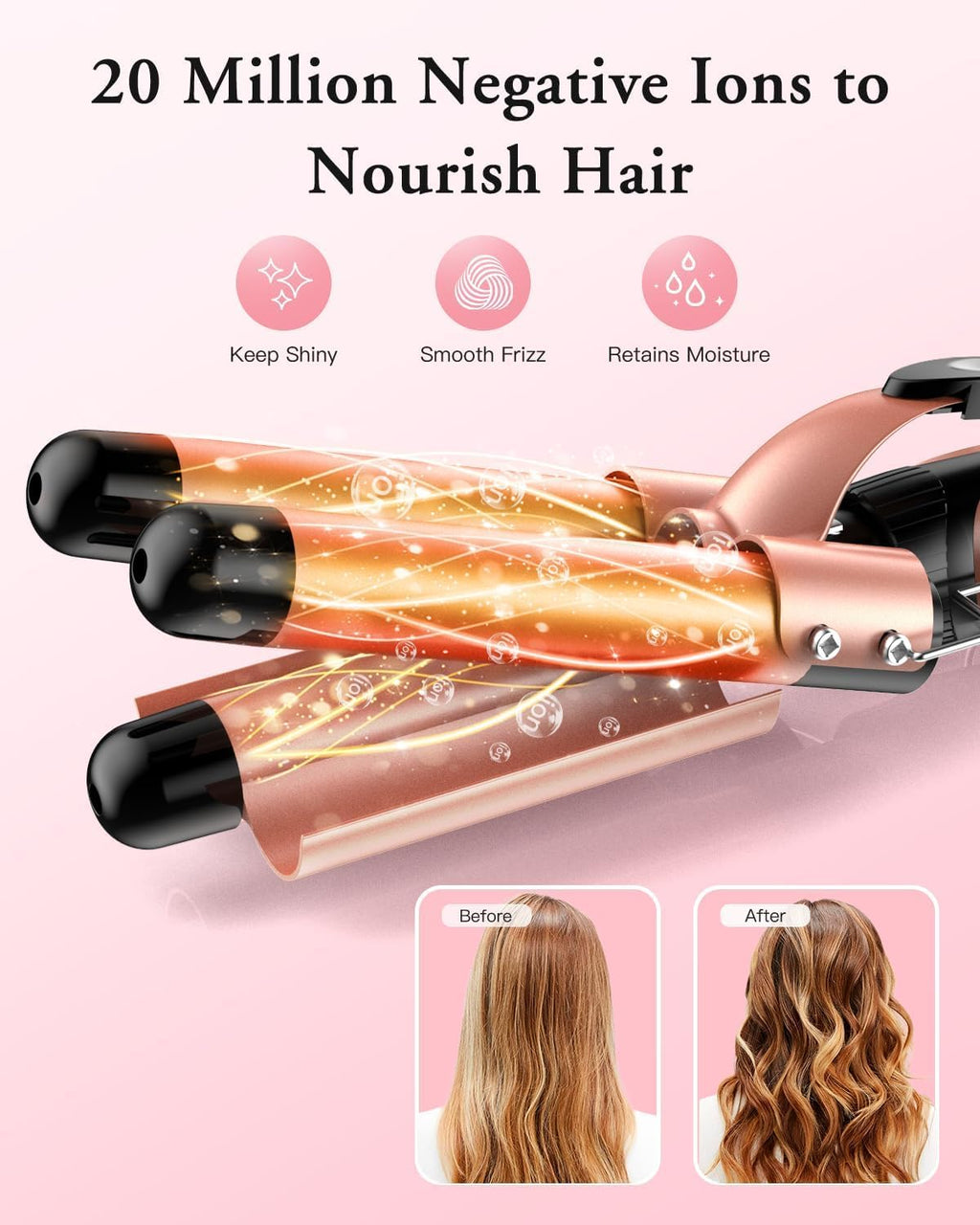 Waver Curling Iron Wand, BESTOPE PRO 5 in 1 Curling Wand Set with 3 Barrel Hair Crimper for Women, Fast Heating Hair