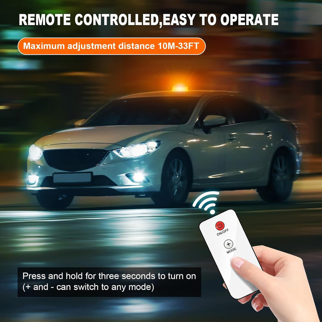 Remote Control Wireless Strobe Light LED Amber Warning Beacon Light | Rechargeable Waterproof Emergency Rooftop