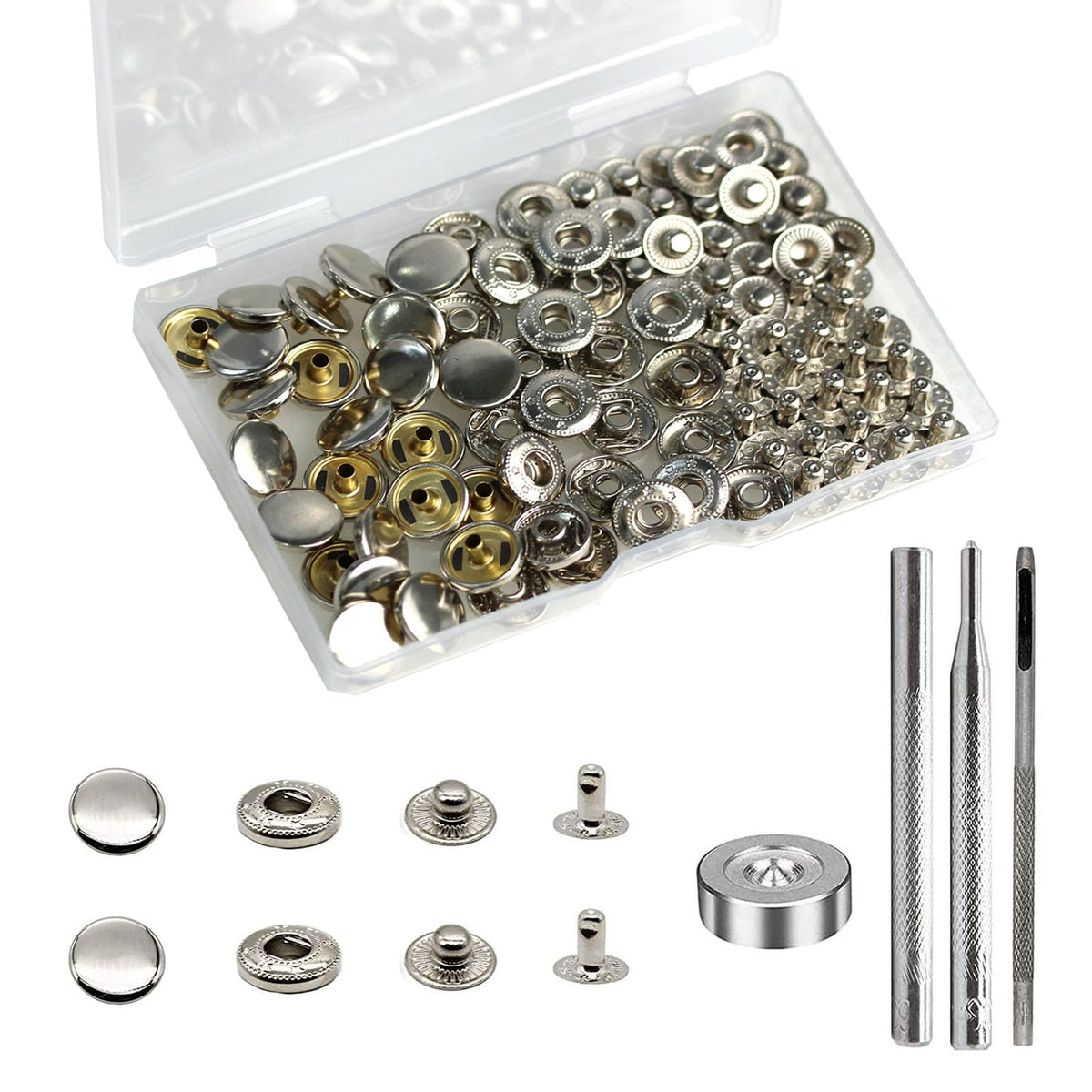 24 Sets Leather Snap Fasteners Kit, 12.5mm, Silver