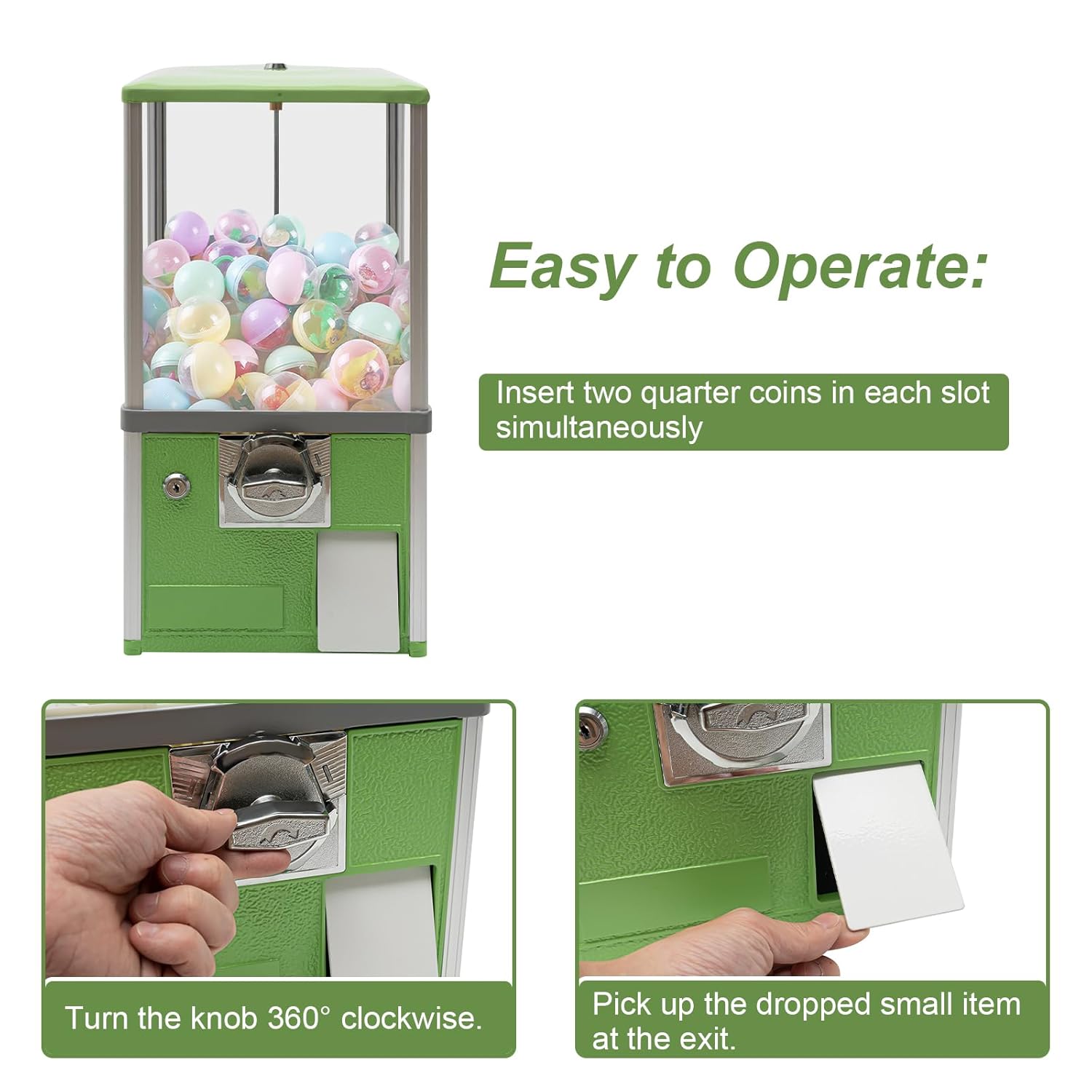 Big Commercial Capsule Vending Machine, 4 25 Cent Coins Per Side Operated Gumball Bank Machine, Gumball Dispenser