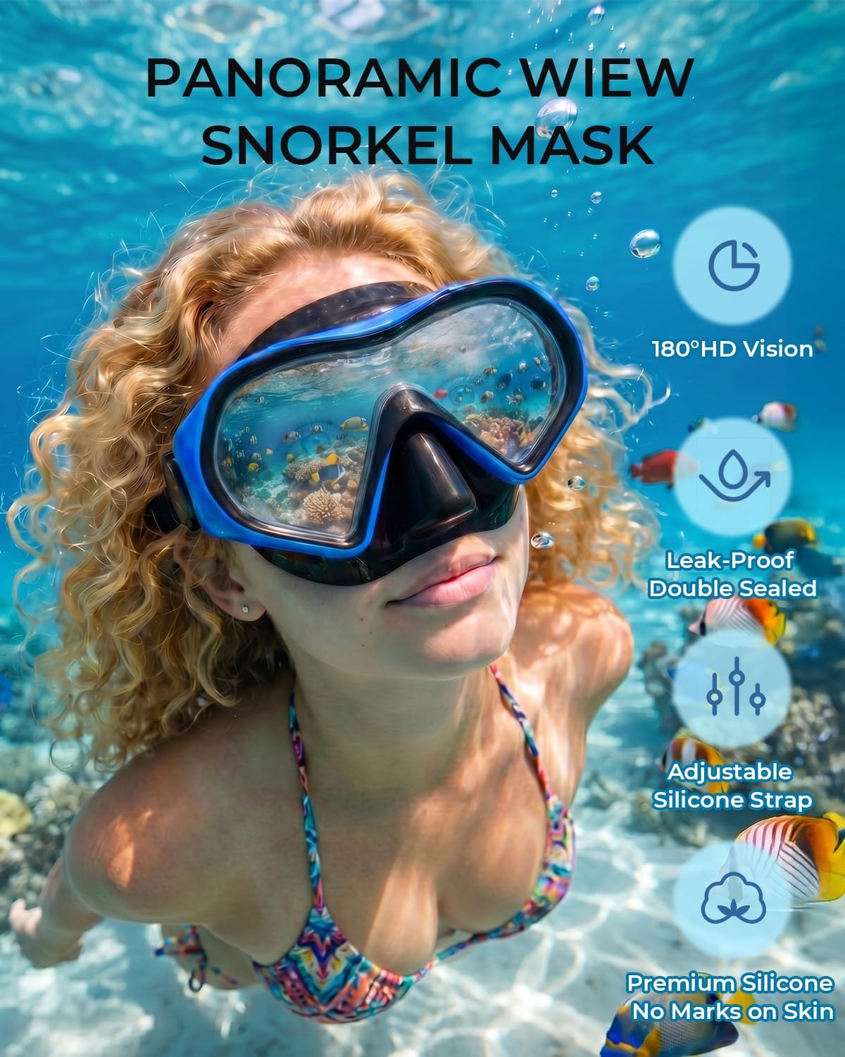 Snorkel Mask Adults 180° Panoramic Anti-Fog Leak-Proof Diving Goggles Swimming Gear