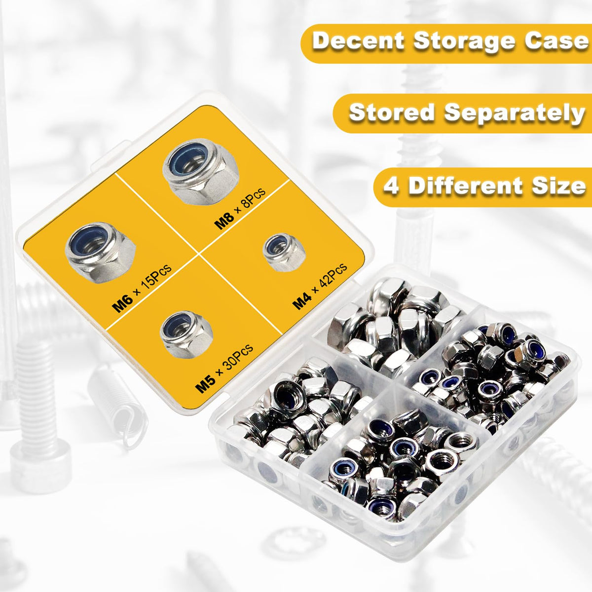 M8 M6 M5 M4 Locknuts Assortment Kit 95PCS Nylon Insert