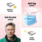 Stylish Safety Glasses Anti-Fog Scratch Pink Readers 1.5-2PC
