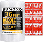 Bubble Cushioning Wrap Roll, Sumono 12 Inch x 36 Feet Total Bubble Roll Perforated 12 Inch Included 10 Fragile
