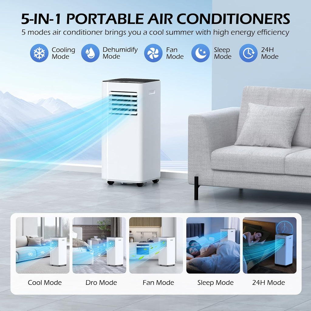 16000 BTU Portable Air Conditioners with WiFi APP | 5-in-1 Fast Cooling for 850 Sq.Ft, Dehumidifier, Fan, 24H Timer