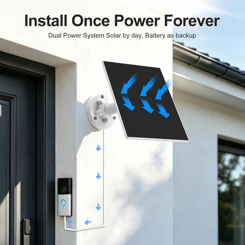 Solar Panel Charger for Ring Doorbell, Built-in 4000mAh Battery
