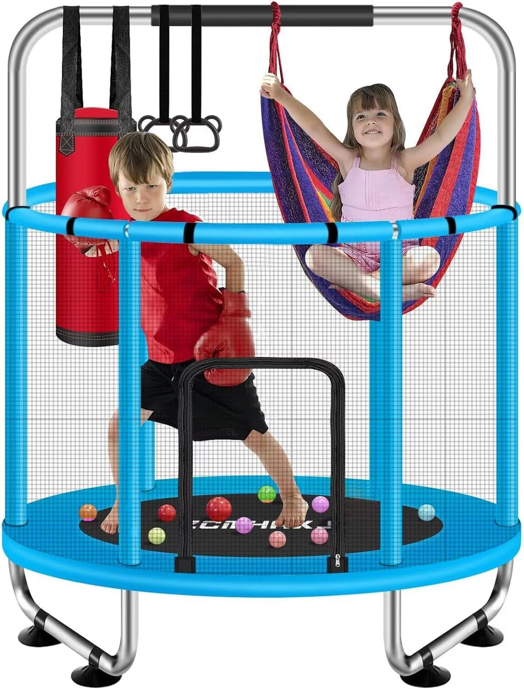 55" Trampoline for Kids with Enclosure, 440lbs Capacity Indoor & Outdoor Toddler Trampoline with Adjustable