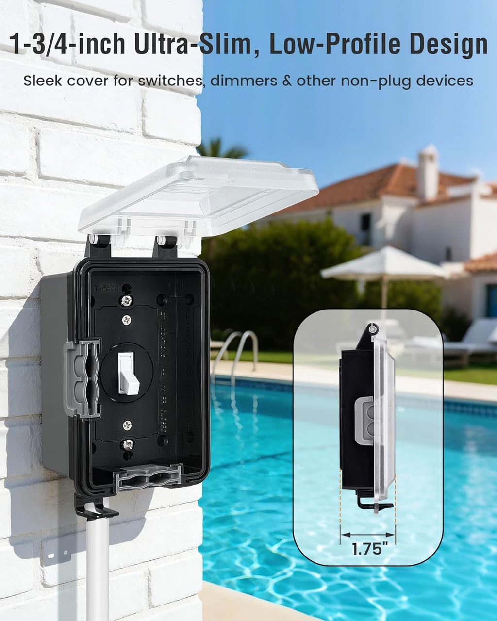 Ultra-Slim Outdoor Outlet Cover for Switch, 1-Gang, Black, 2-Pack | Weatherproof PC Receptacle Cover