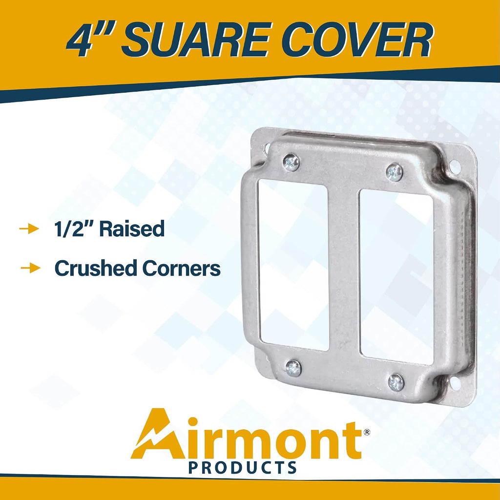 2-Gang Rocker Cover, 4" Square, 1/2" Raised Galvanized Steel