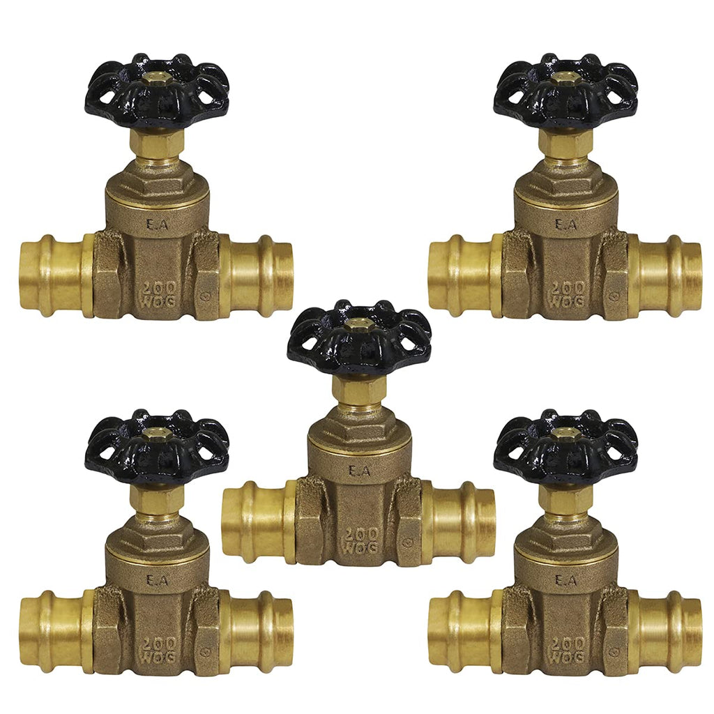 Midline Valve Press Gate Valve, 1”, Brass (5 Pack)