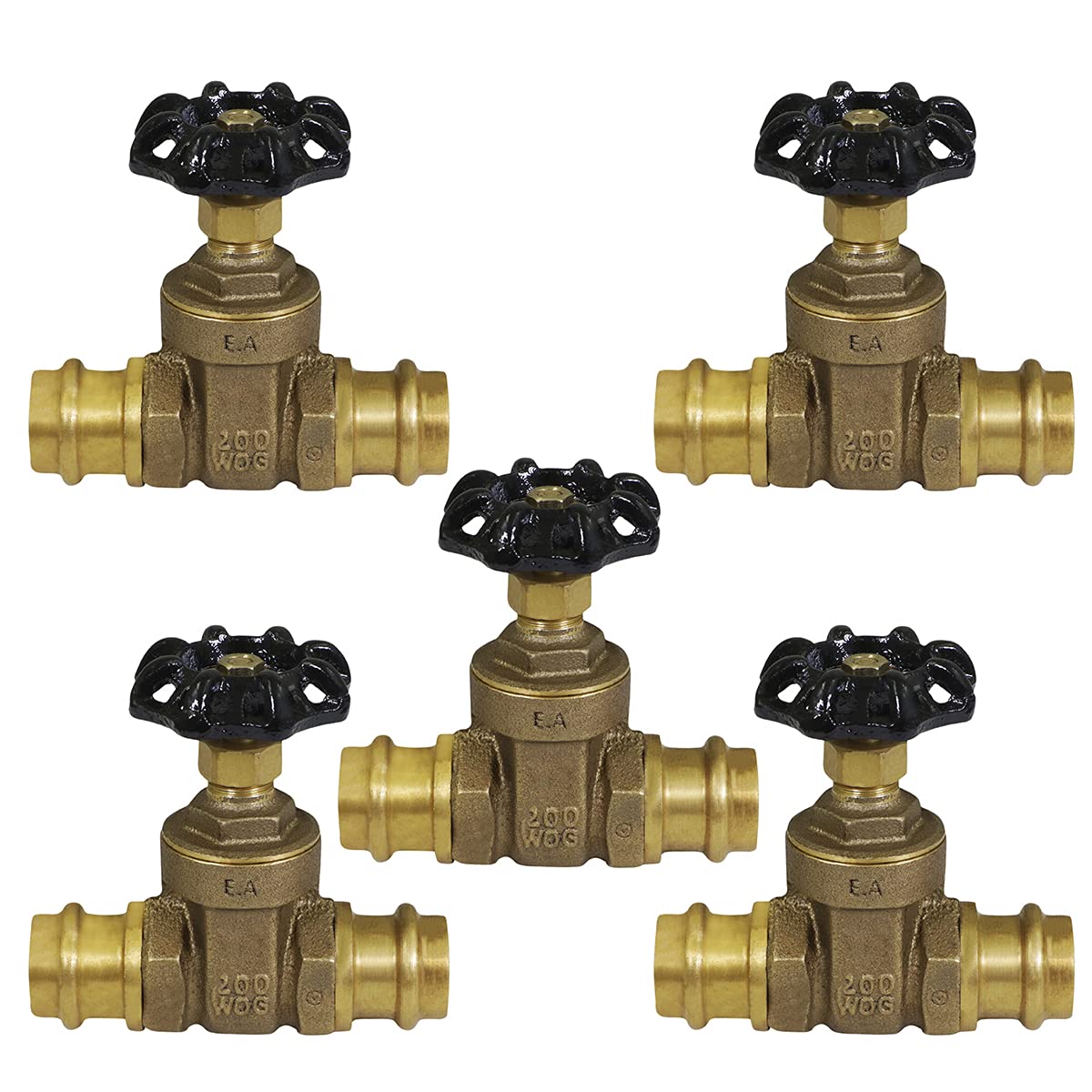 Midline Valve Press Gate Valve, 1”, Brass (5 Pack)