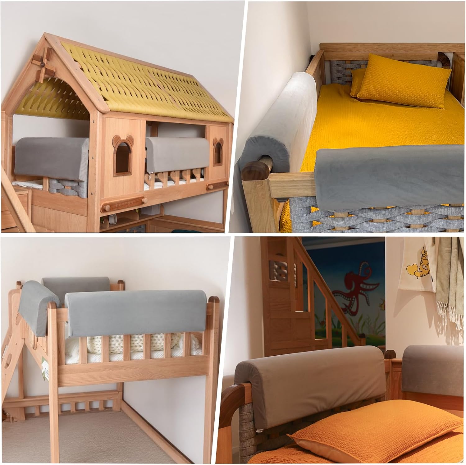 Toddlers' Bed Rail Bumpers Protector, Children's Bed Guardrail Padding, Soft Cushioned Barrier, Increased Height