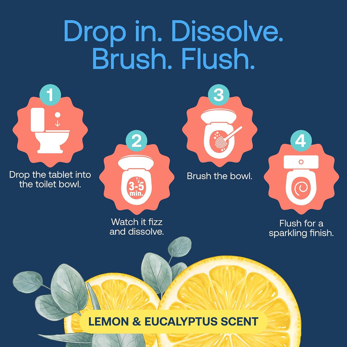 Toilet Bowl Cleaner Tablets, Lemon and Eucalyptus Scent, 30 Count