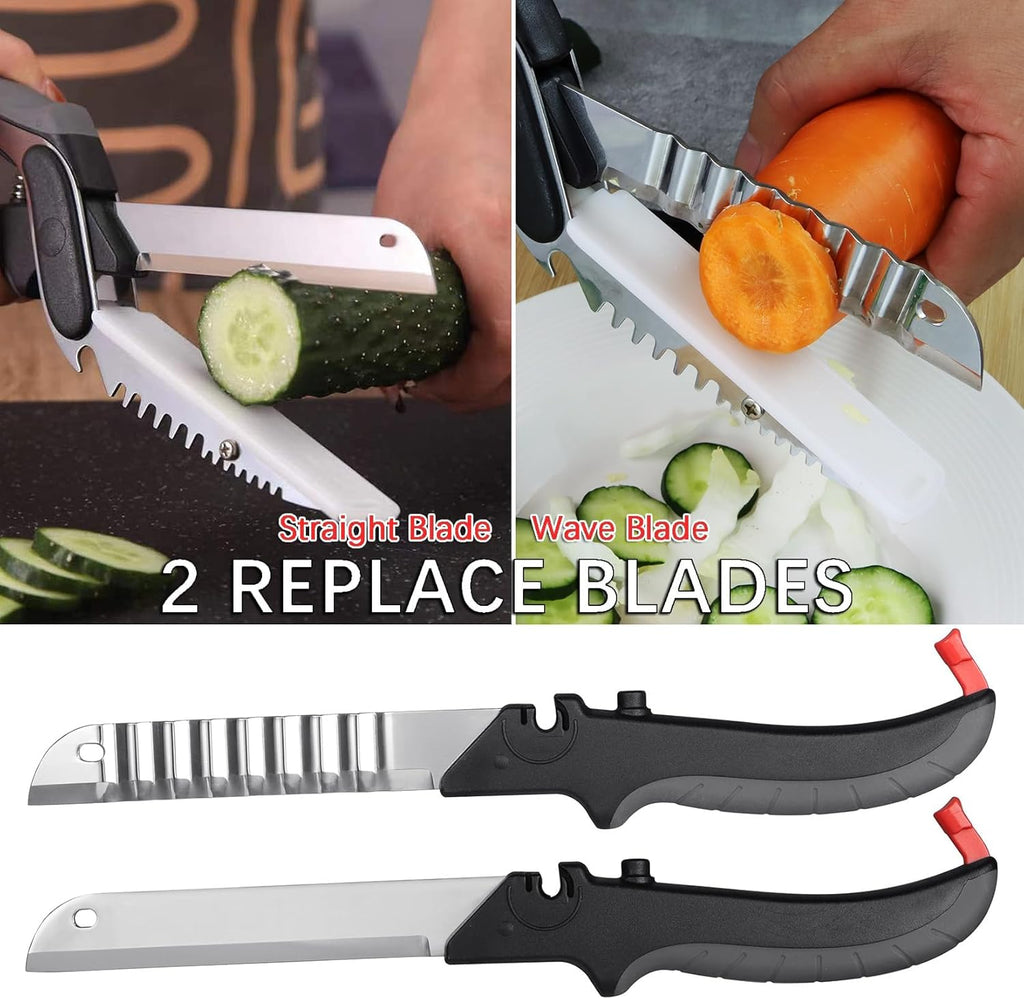 2-in-1 Kitchen Scissors with Replaceable Straight & Wavy Blades, Multi-Functional Kitchen Shears with Integrated