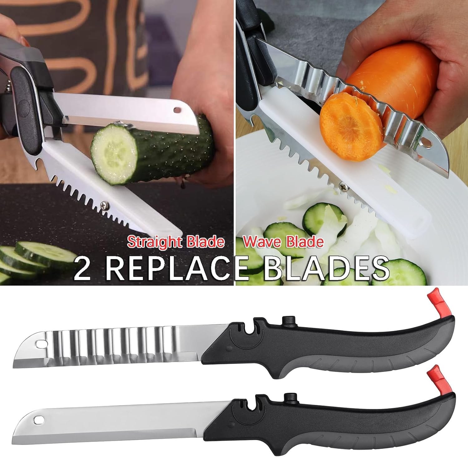 2-in-1 Kitchen Scissors with Replaceable Straight & Wavy Blades, Multi-Functional Kitchen Shears with Integrated