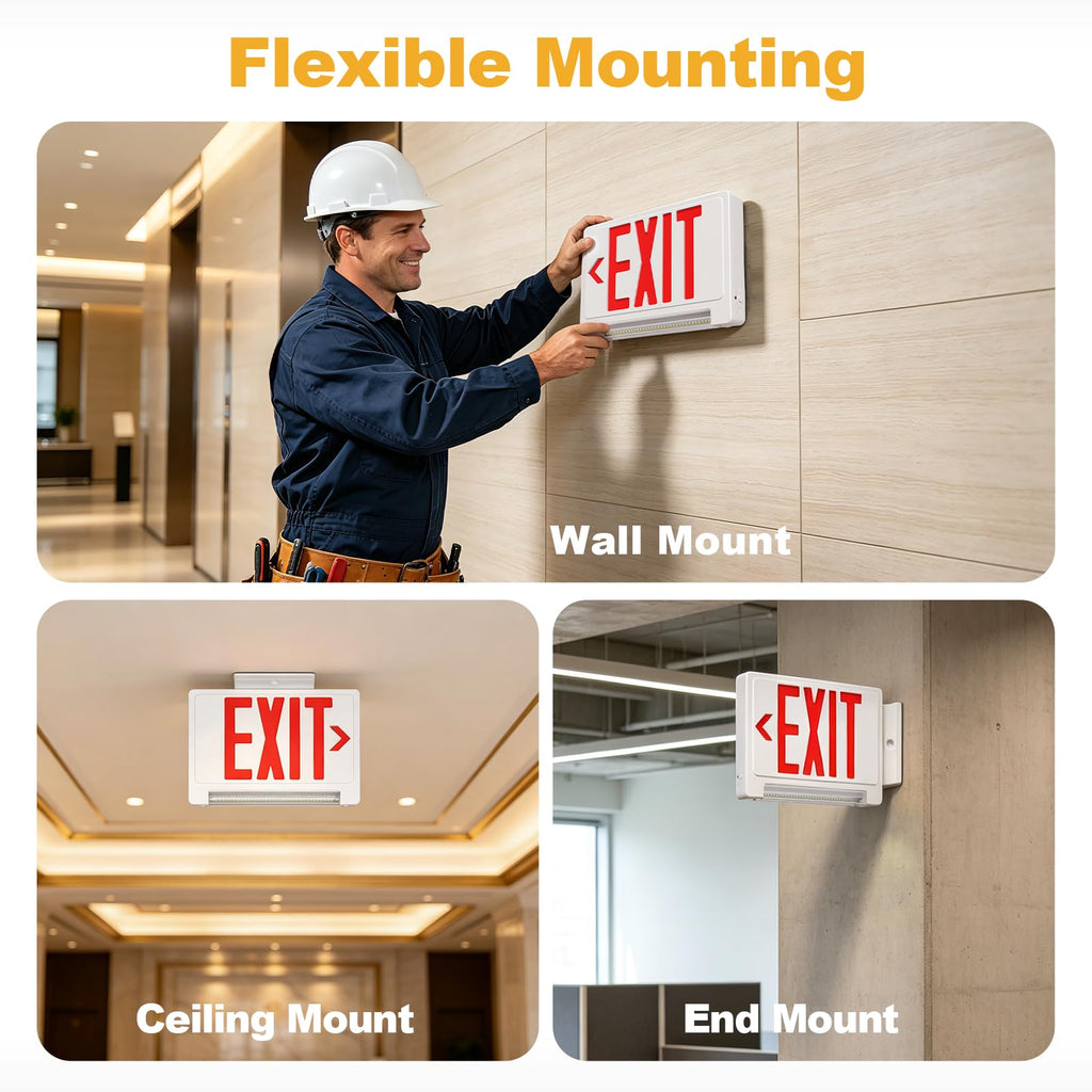 Exit Sign with Emergency Light, Adjustable LED Bar, 90-Min Battery Backup