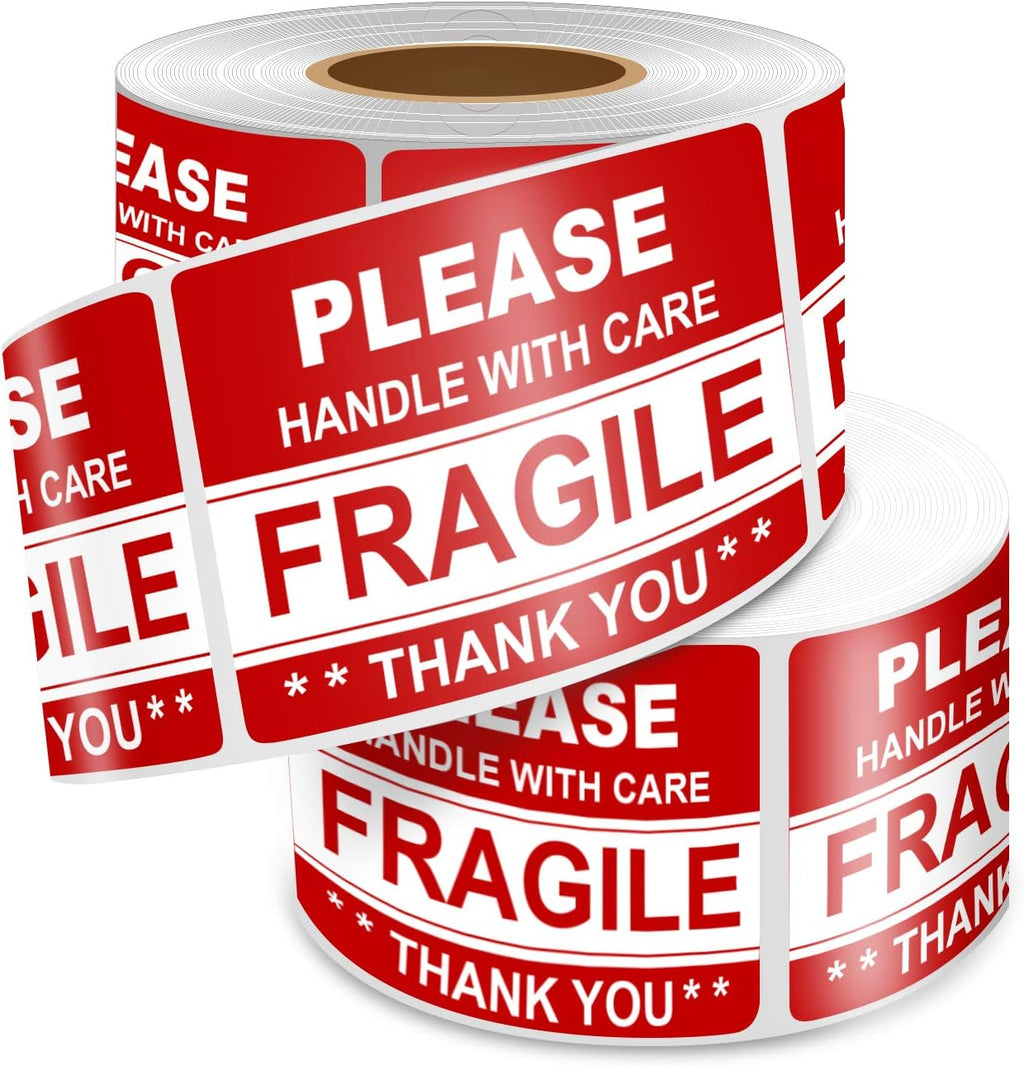 2"x3" 1000 Labels Fragile Stickers for Shipping Moving，500 PCS/Roll，2Rolls