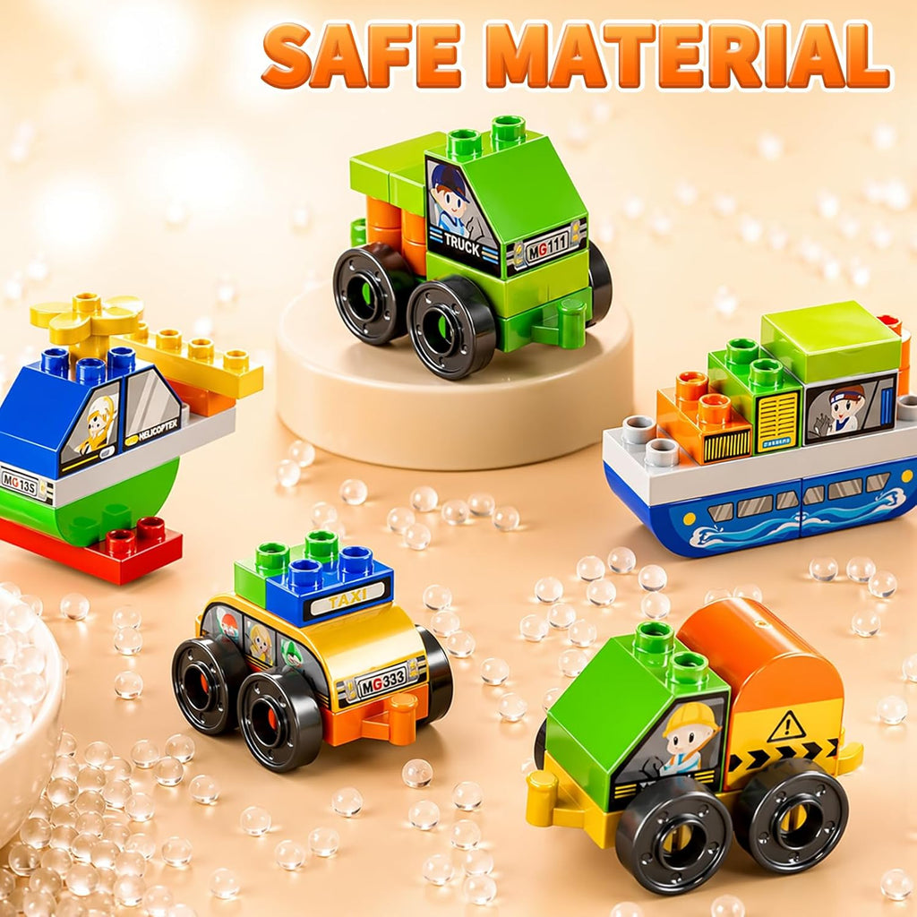 Toddlers Car Building Blocks Set, 16Pcs Different Vehicles, Build Your Own Toy Cars, STEM Learning Toy for Ages 3-5