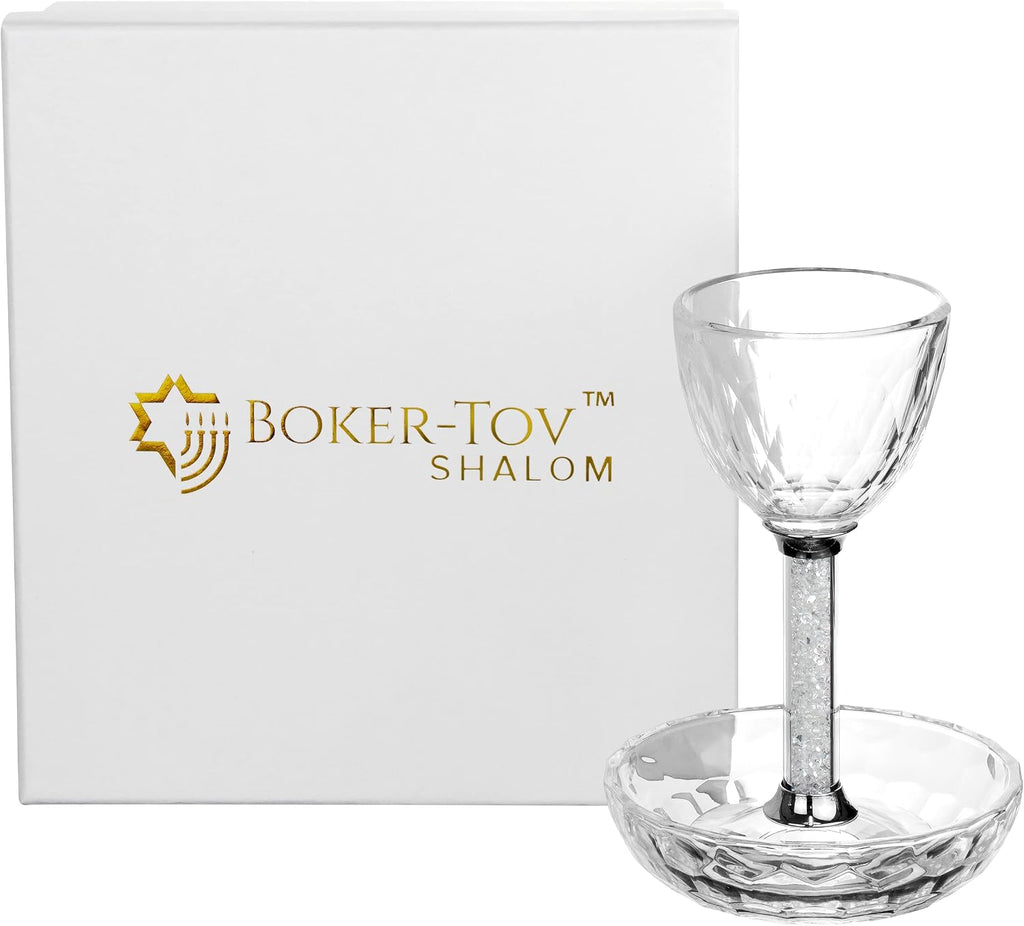 Crystal Kiddush Cup Set - Premium Kiddush Wine Cup and Saucer for Shabbat, Havdalah, Passover - Judaica Shabbos and