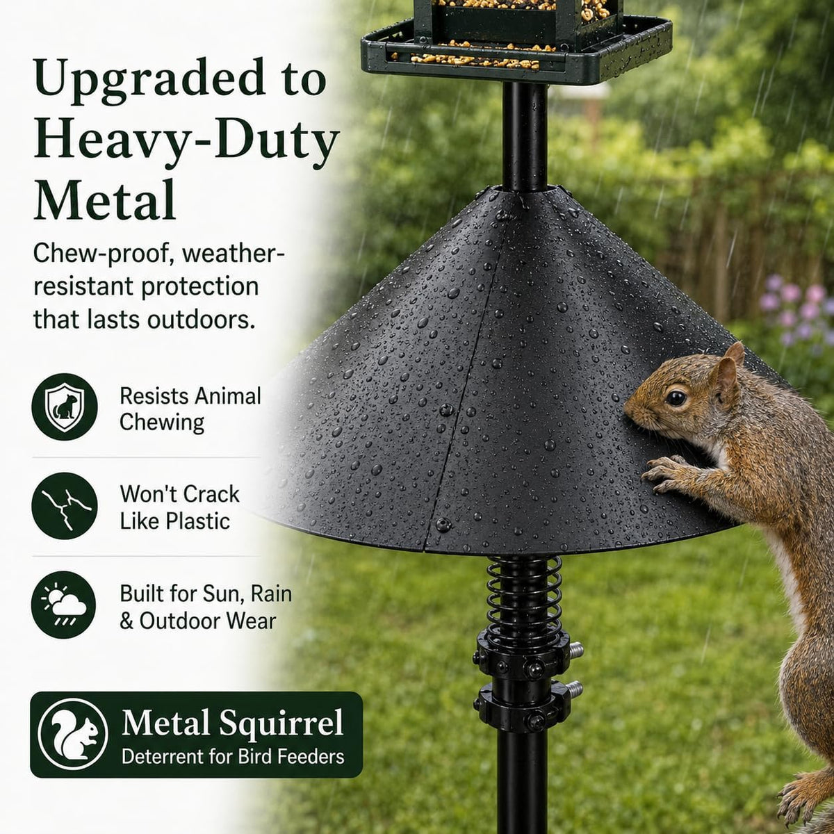 Metal Squirrel Baffle with Spring Swing for Bird Feeder Pole, Fits 1/2"-1"