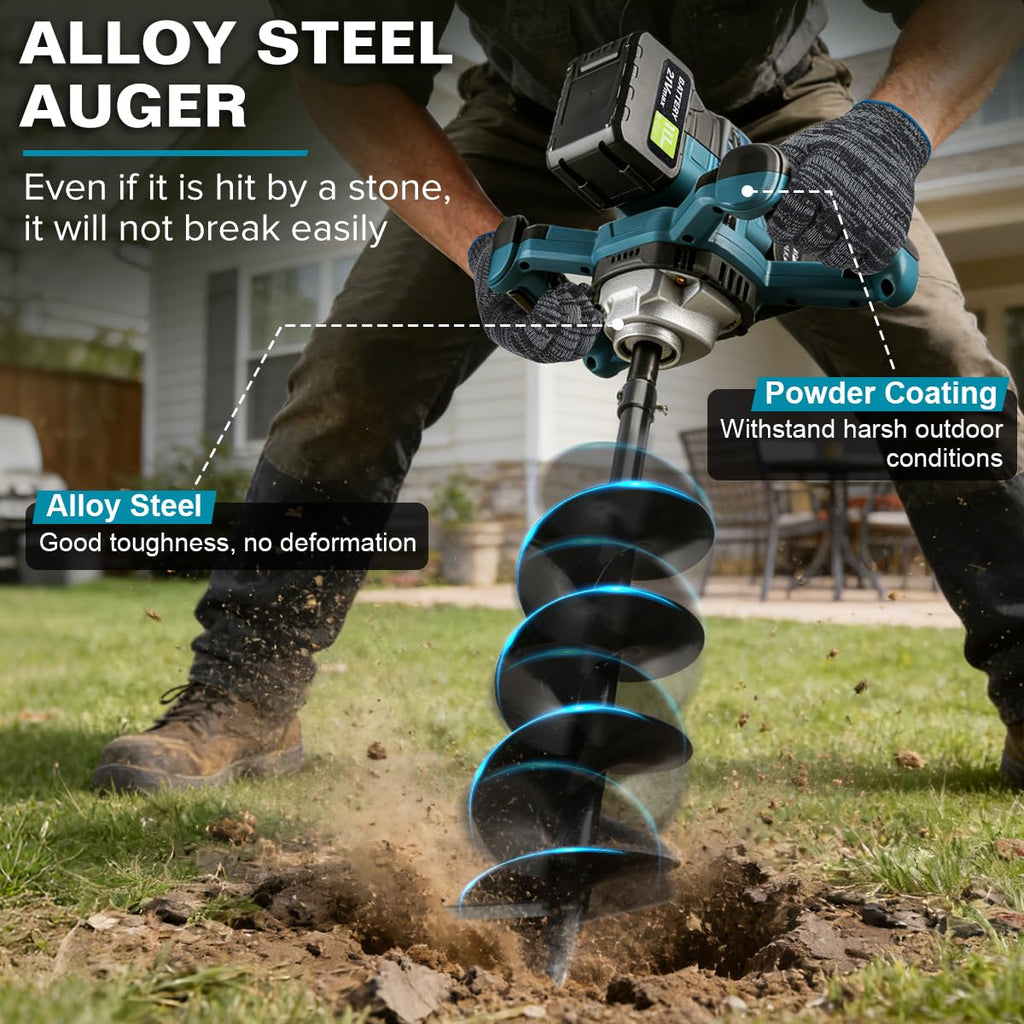 Post Hole Digger,Cordless Earth Auger,Electric Earth Auger,Includes 1twist Drill bit with Two Batteries and one