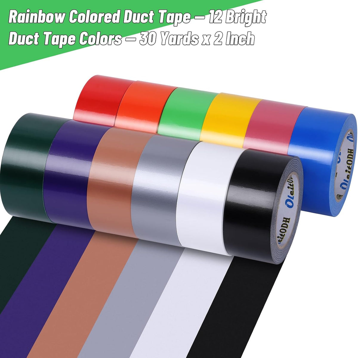 Rainbow Colored Duct Tape Bulk 2 Inch x 360 Yards, 12 Rolls
