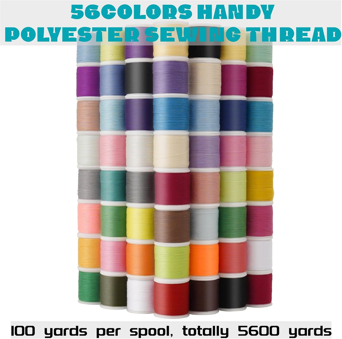 56 Spools Sewing Thread Kit for Hand Sewing and Machine Sewing Use, Colorful Polyester Thread Set 100 Yards Per