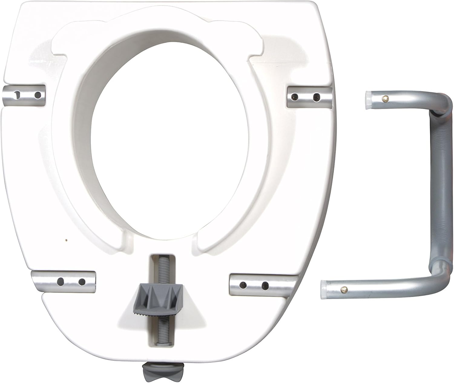 Premium Plastic Raised Toilet Seat with Lock and Padded Armrests, Elongated, Pack of 1