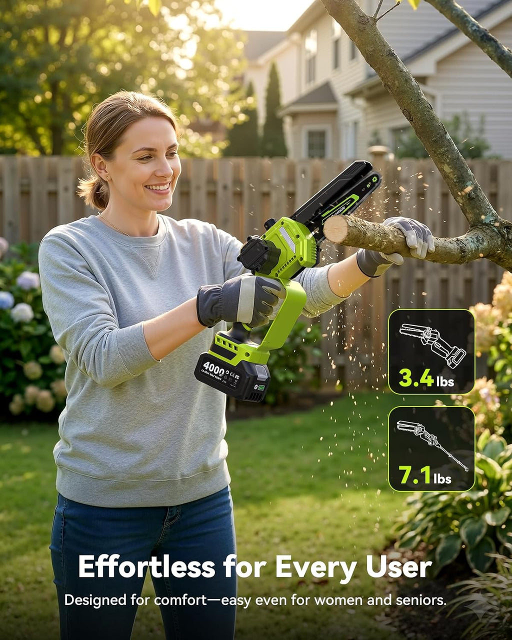 Electric Pole Saw, 6-Inch Cordless Mini Chainsaw with Extension Pole, Extendable to 16 ft, 2x4.0Ah Batteries