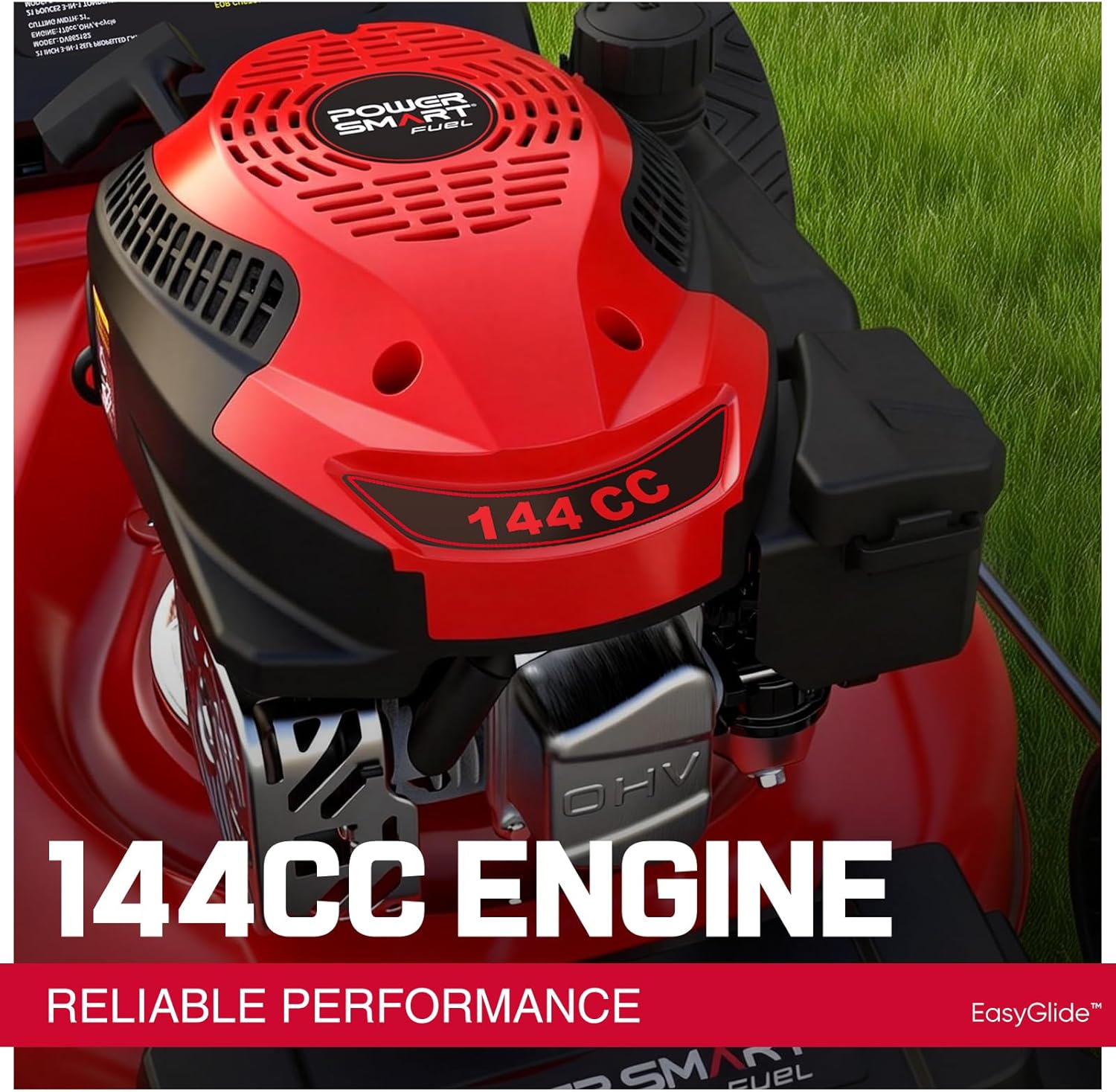 EasyGlide 21-Inch Gas Lawn Mower, 144cc 4-Stroke OHV Engine, Push Walk-Behind, 3-in-1 Mulch/Bag/Side Discharge, Steel