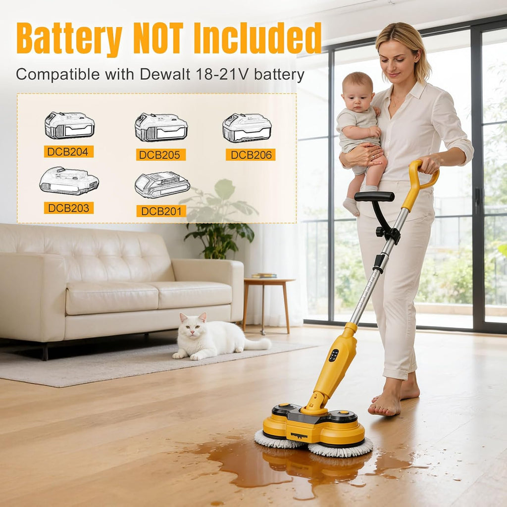Cordless Electric Mop for Dewalt 20V Battery (NO Battery), 2 in 1 Spin Mop & Electric Floor Scrubber Machine with LED