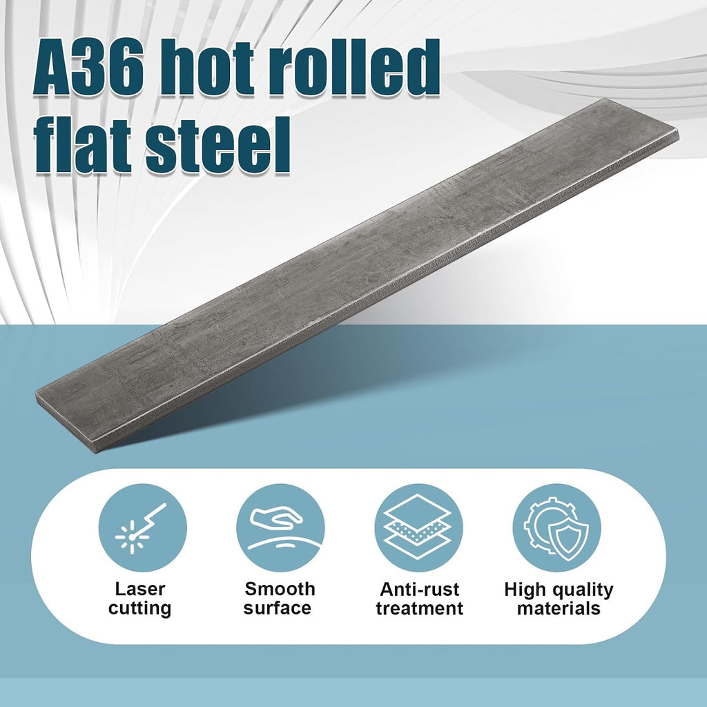2 Pcs 2" x 1/8"x 12" Flat Steel Bar Metal Stock Mild Steel Plate Weldable A36 Metal Bar for Walls Floors Cars Ships