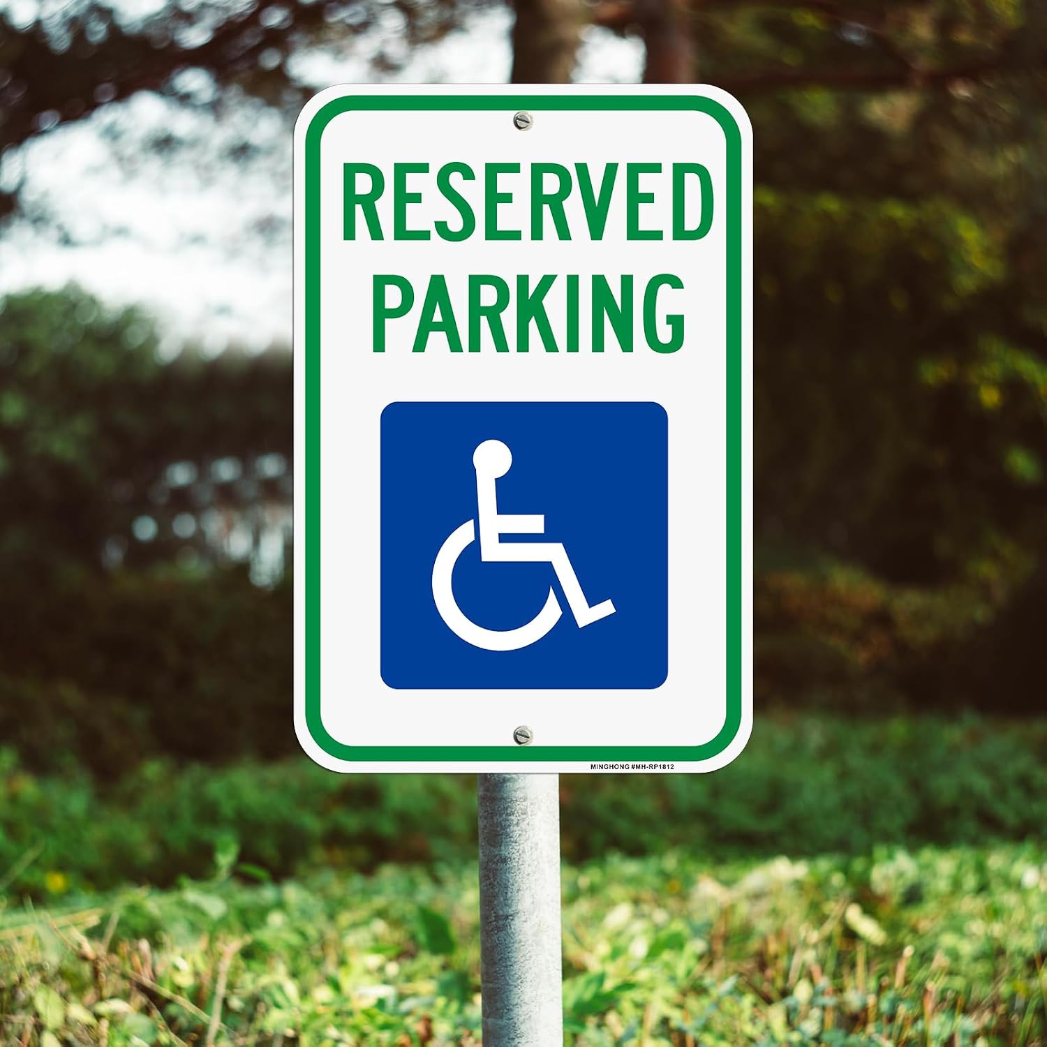 Handicap Parking Sign, 4 Pack 12" x 18" Reserved Parking Signs with Handicap Icon, Large Heavy-Duty Aluminum Sign