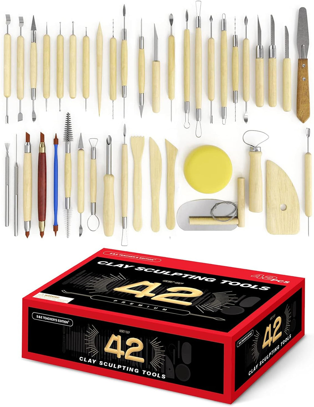 42 Pcs Polymer Clay Tools | Air Dry Clay Tools, Clay Sculpting Tools Double-Sided, Smooth Wooden Handles