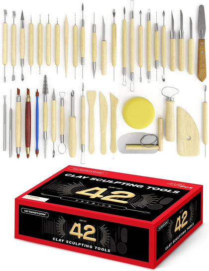 42 Pcs Polymer Clay Tools | Air Dry Clay Tools, Clay Sculpting Tools Double-Sided, Smooth Wooden Handles